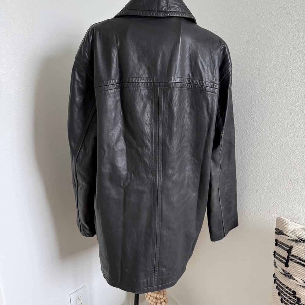 Vintage London Fog Black Leather Jacket Size Small Button Front Collared Coat - Picture 3 of 11
